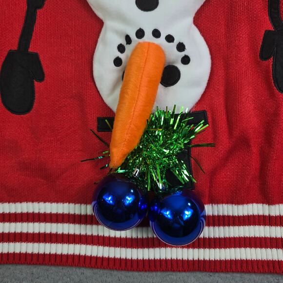 Funny Plush Snowman Christmas Sweater Men's XL Red Jingle Balls Carrot Crew New - Picture 3 of 12